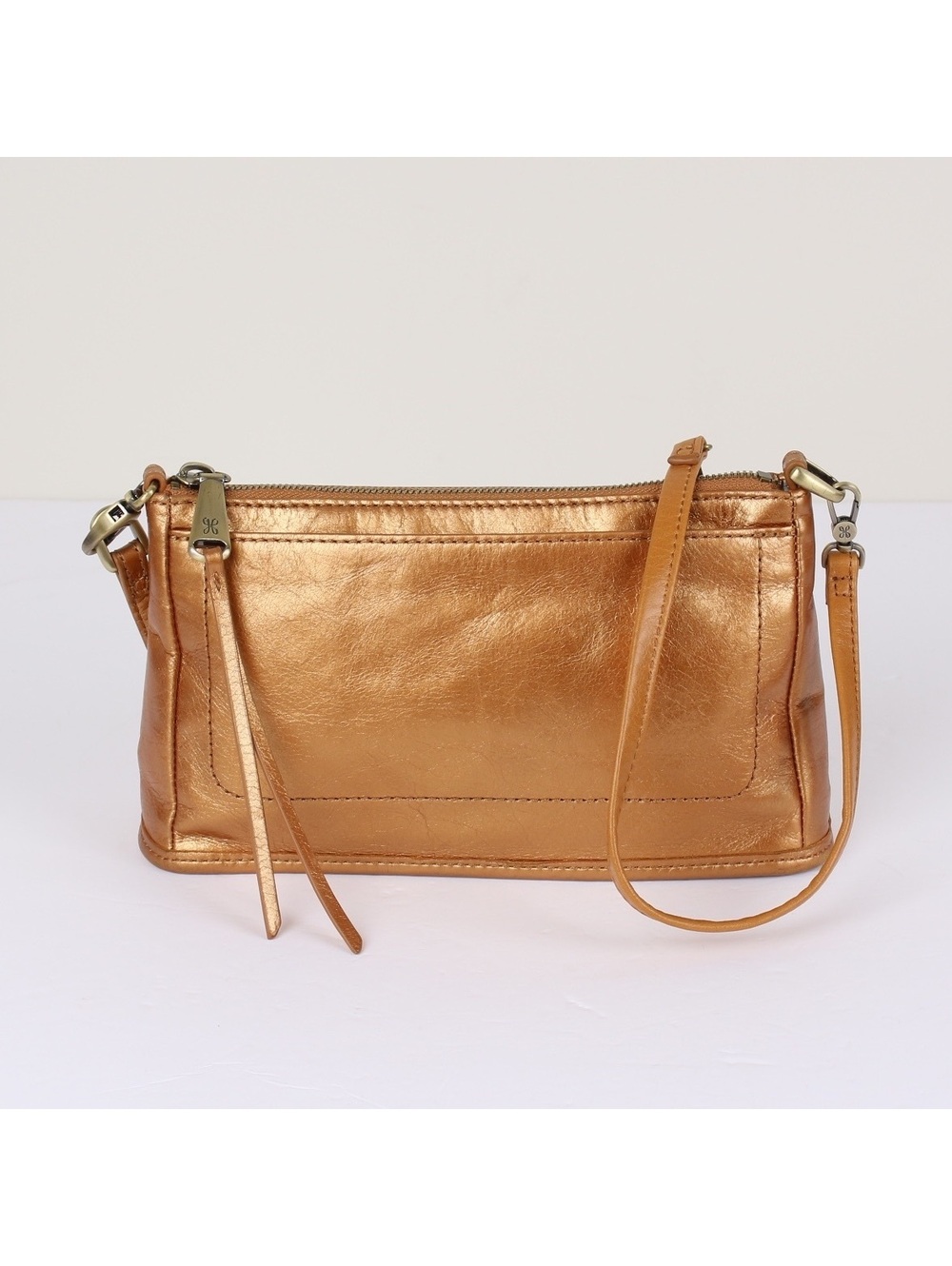 Hobo Cadence Metallic Bronze Shimmer Leather Convertible Crossbody Clutch Bag